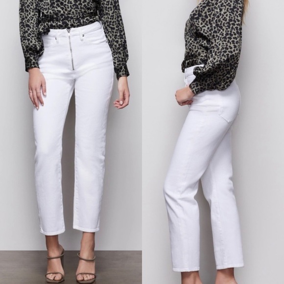 Good American Exposed Zip High Waist Slim Straight Ankle Jeans White 25 NWT - Picture 1 of 13